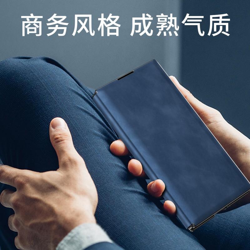 Tri-Fold Flip Phone Case With Magnetic Stand Support Smartphones - PU Leather Cover In Black Blue Gray Brown