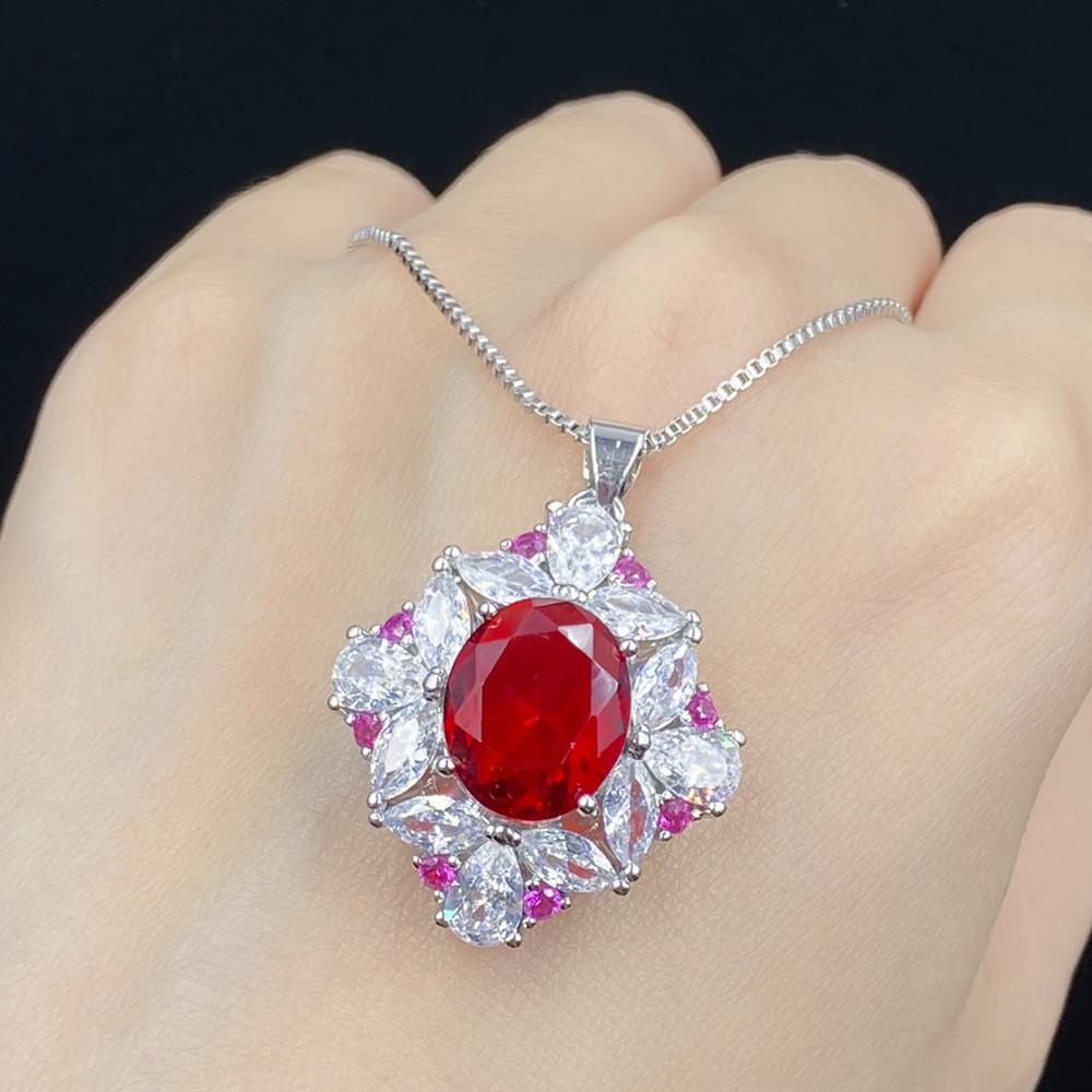 Роскошные красные кристаллы рубиновые драгоценные камни бриллианты ювелирные наборы для женщин белое золото серебро свадебные аксессуары для вечеринки