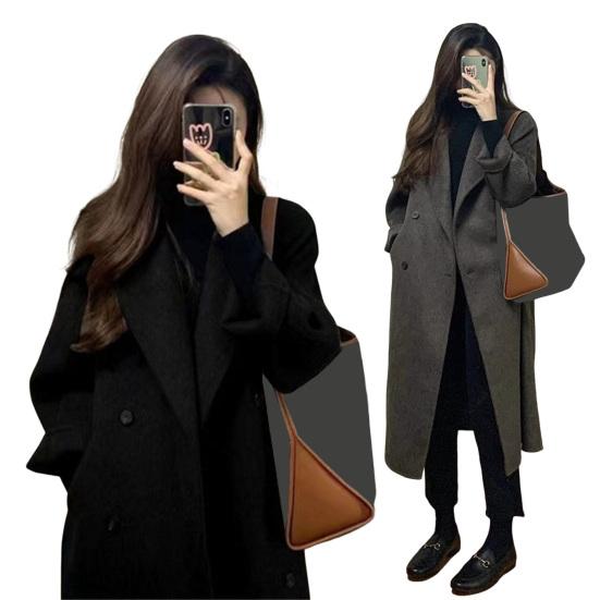 Женское длинное шерстяное пальто двубортное пальто-бушлат повседневное с длинным рукавом лацкан с вырезом тренч