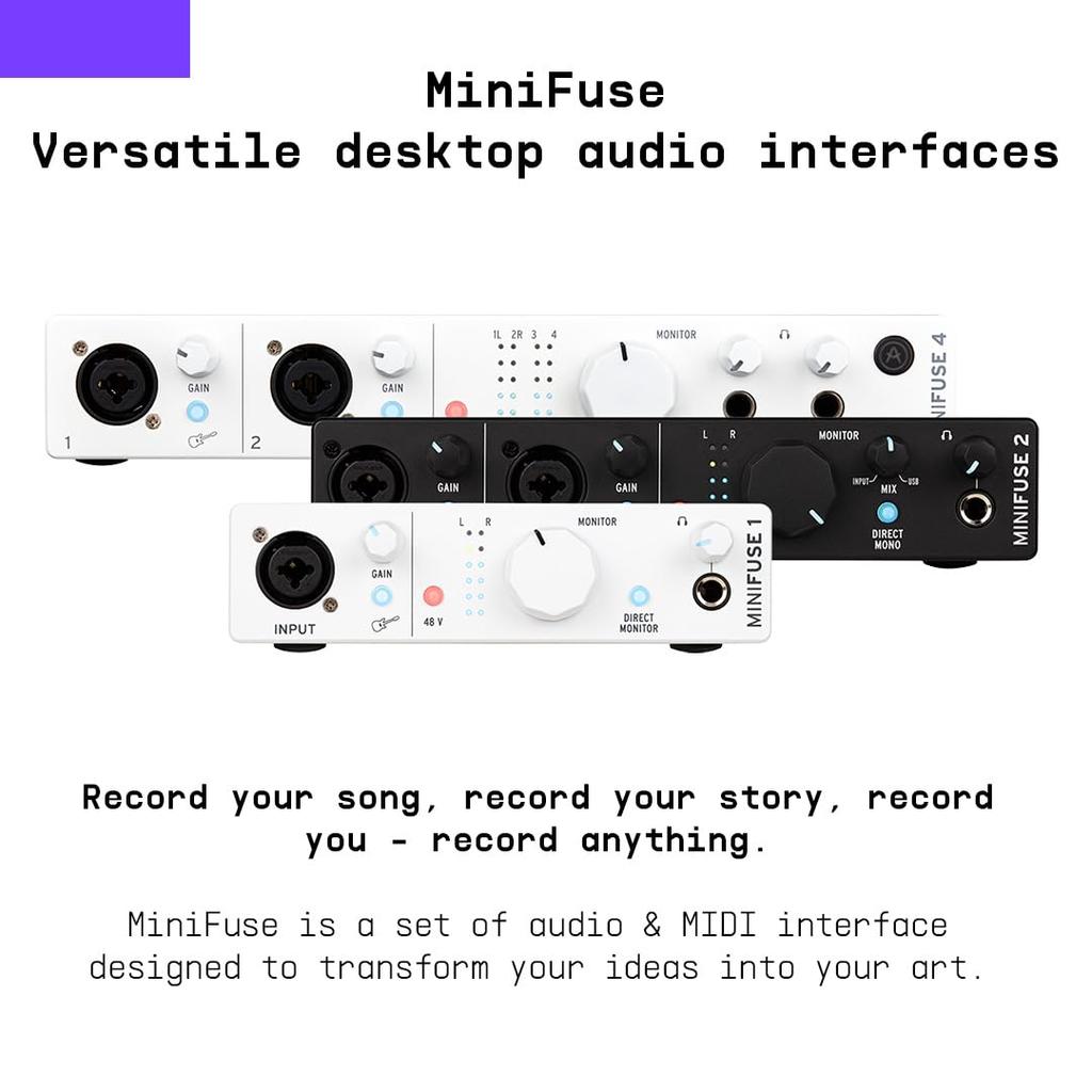 Arturia MiniFuse 4 Компактный USB-аудио-MIDI-интерфейс с креативным программным обеспечением для подкастинга и гитары Black - - и записи, производства, -