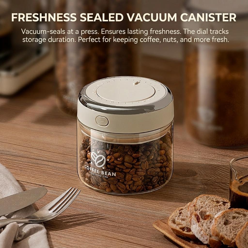 Glass Vacuum Sealed Storage Jar With One-Way Valve For Tea Coffee Beans Powder