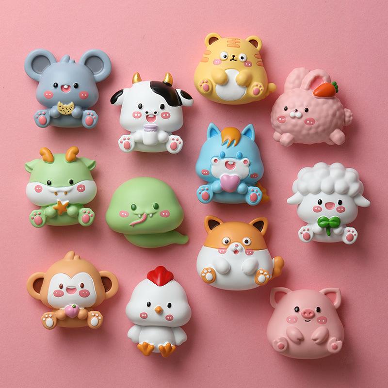 Chinese Zodiac Refrigerator Sticker Resin Figurine Creative Magnetic Sticker Cartoon Cute Gift Decoration Magnet