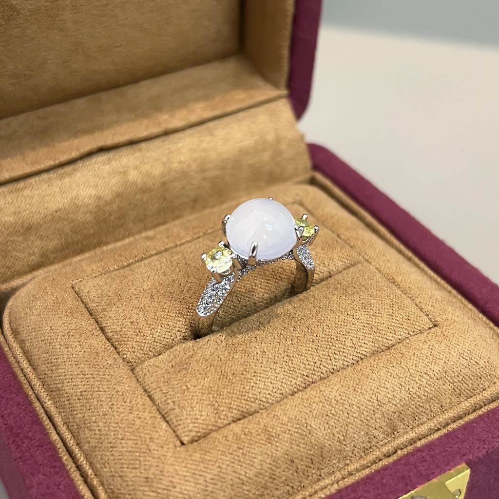 Новые кольца в китайском стиле с натуральным халцедоном и желтым бриллиантом для женщин, простые круглые белые кольца, свадебные украшения