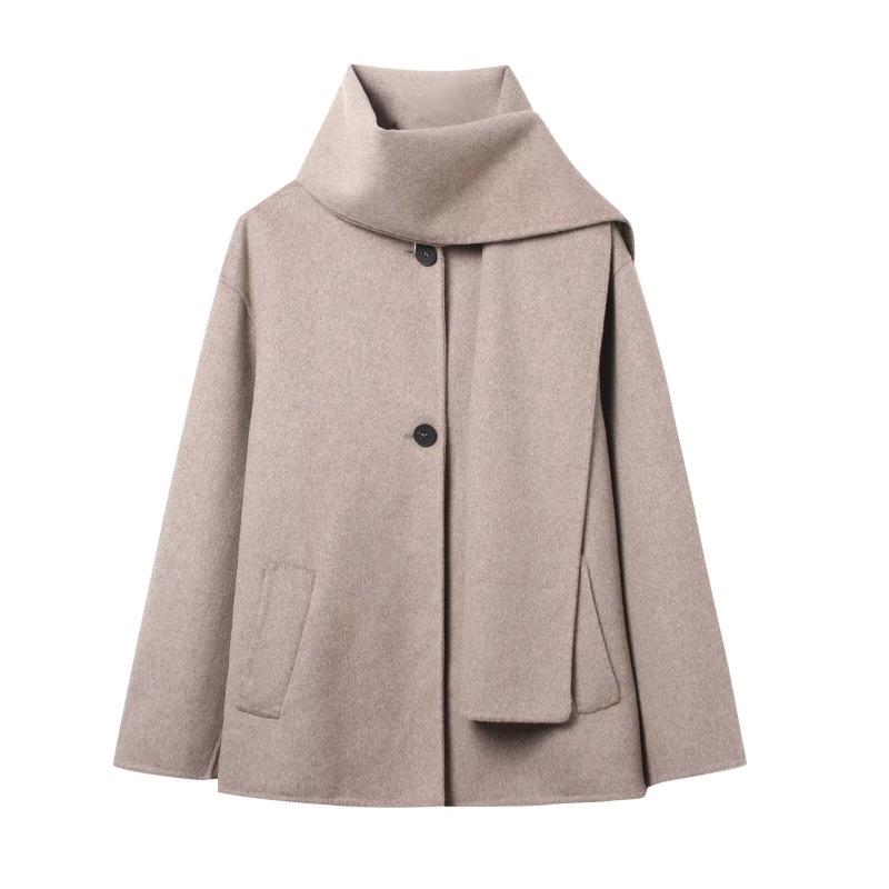 Women's Fashion Casual Wool Blend Scarf Short Coat
