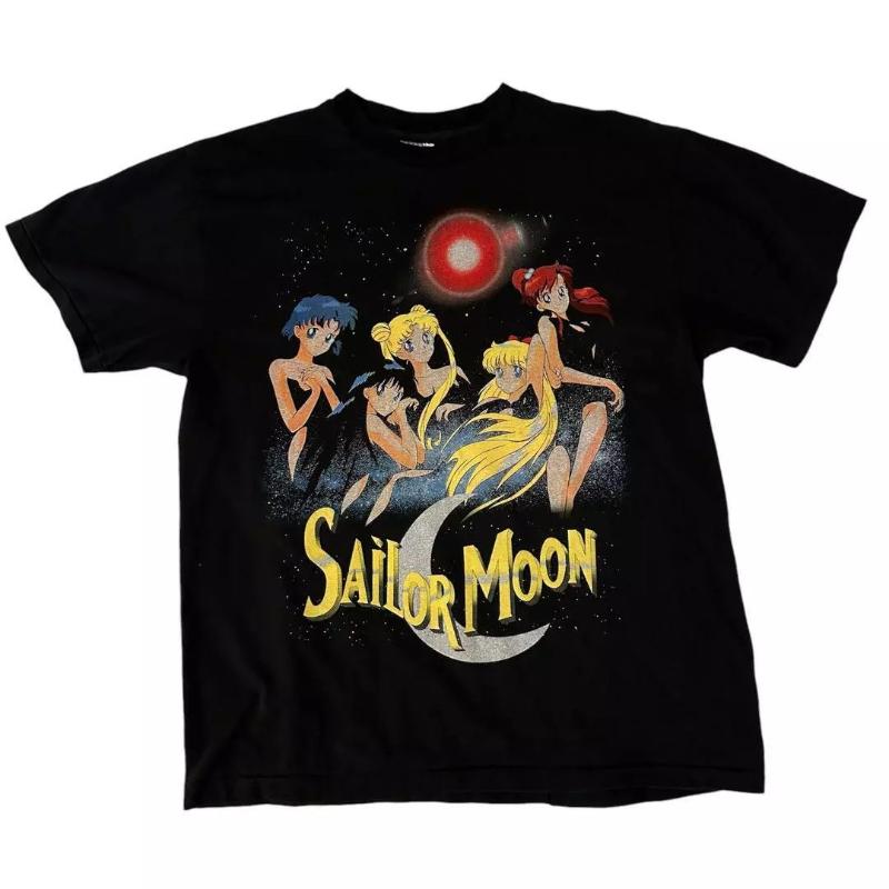 Japanese Retro Sailor Moon Shirt T-shirt Black Anime Summer New Retro Men and Women Streetwear