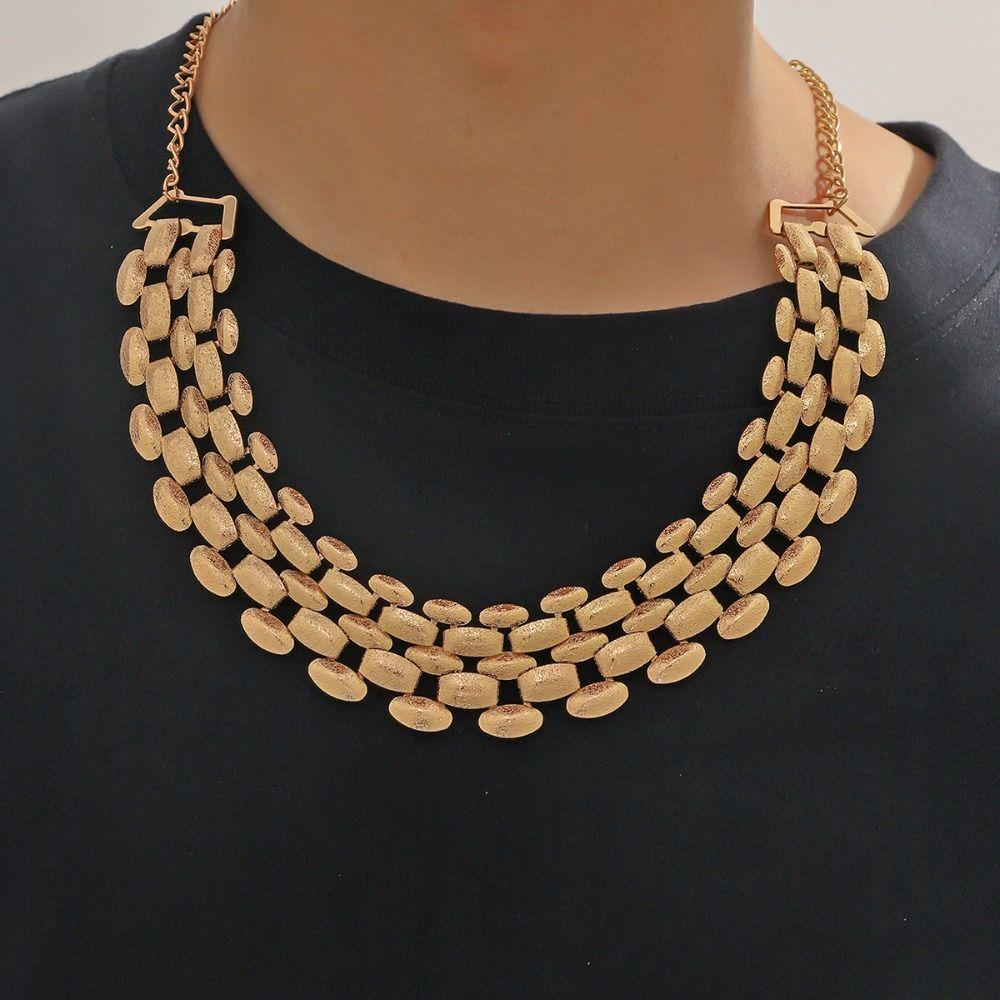 Chain Multilayer Jewelry Set Adjustable Exaggerated  Necklace Cute Metal Plaid Bracelet  Women