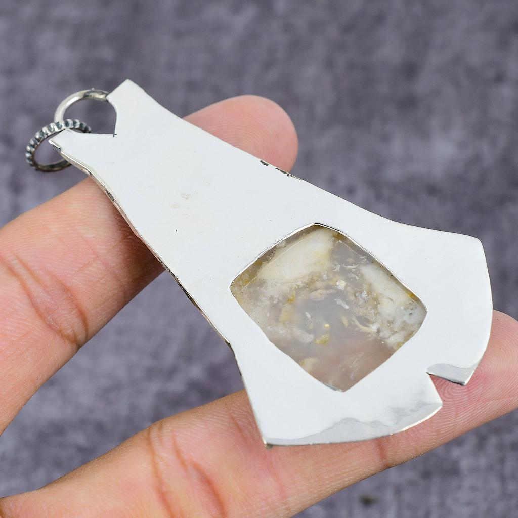 Natural Bumble Bee Jasper Gemstone 925 Sterling Silver Pendant 2.85" ET-1590