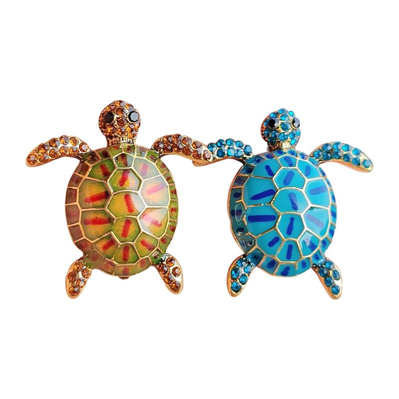Creative Diamond-Encrusted Fashion Turtle Animal Brooch Personalized Exaggerated Oil Drop Brooch Retro Pin Clothing Accessories