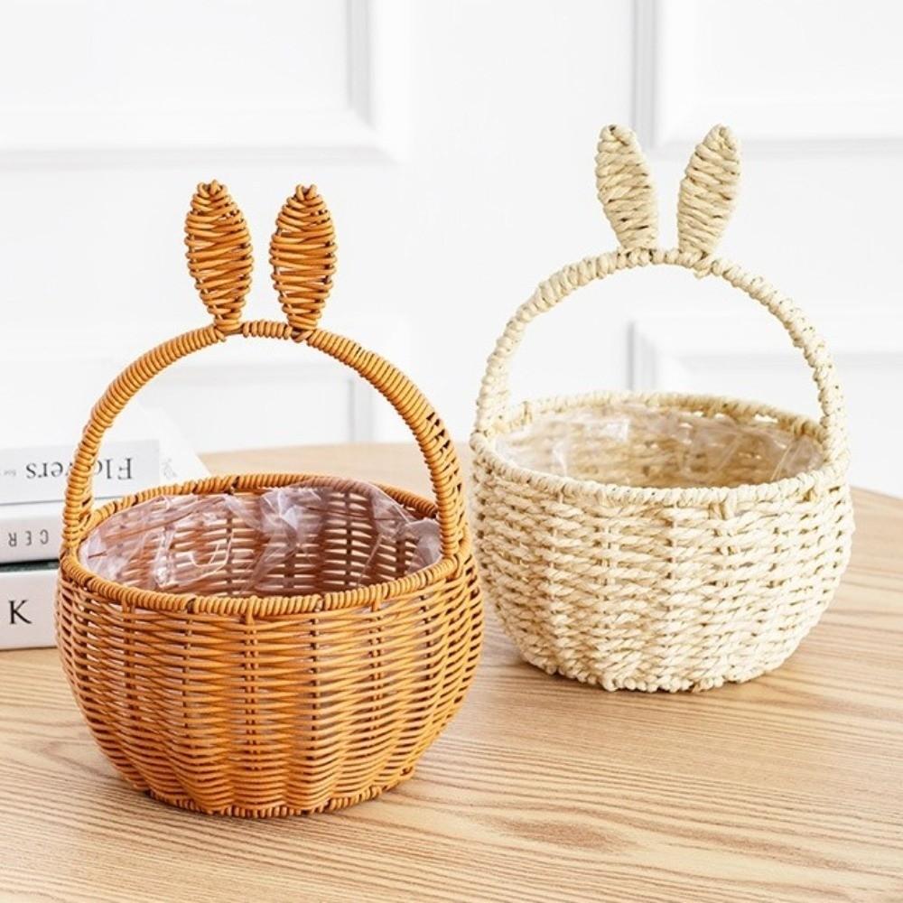 Cartoon Rabbit Ear Storage Basket Multifunctional Hand Woven Basket Easter Festival Gift