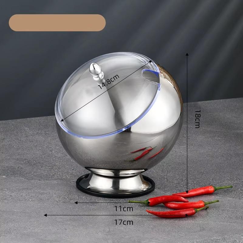 Stainless Steel Oblique Sauce Bowl with Lid Spherical Bowl Hot Pot Buffet Seasoning Basket Bowl Jar Plate Container Salad