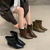 New Korean Version Heel Height 6.5cm~ Minimalist French Square Head Thin Heel Thin Short Ankle Boots Women