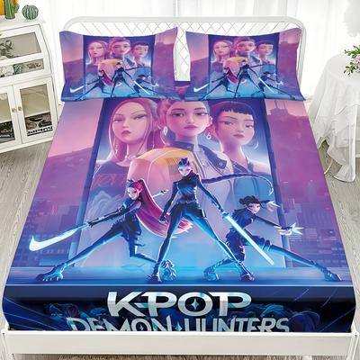 3 шт. K-Pop Охотники на демонов Принтованный Бесшовный Комплект Простыней Разных Размеров Мягкое Покрывало для Кровати Спальное Белье для Спальни Машинная Стирка