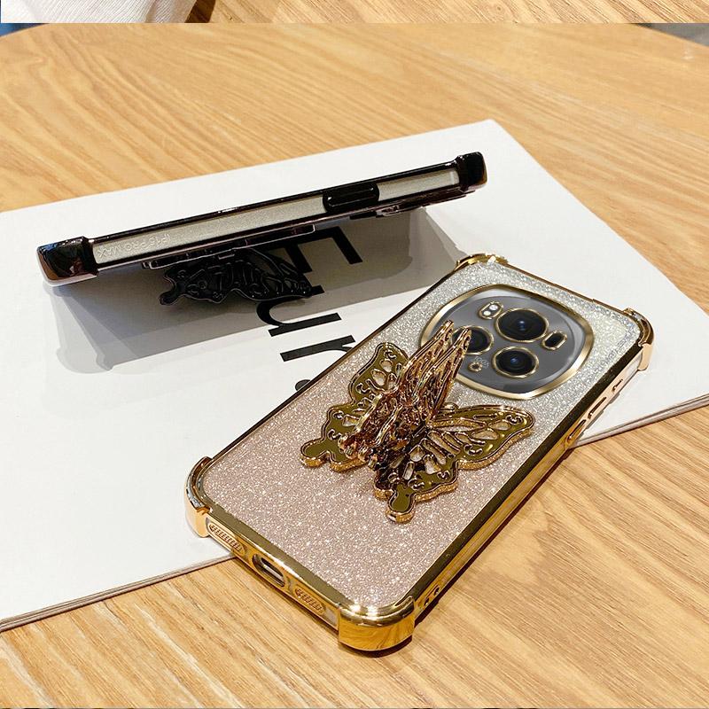 Противоударный чехол с блестящим покрытием для Xiaomi Redmi 15 15C Note 15 Note 14 Pro Plus 14C 4G 5G с браслетом-подставкой для телефона в виде бабочки