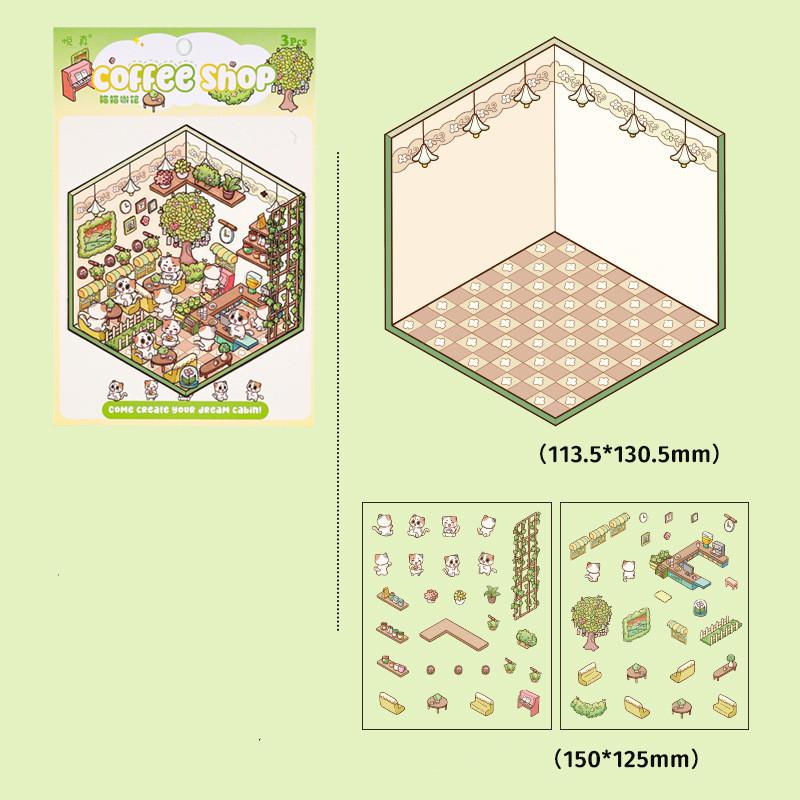 Мультфильм Еда Уличный Пейзаж Наклейка Сцена из Хижины DIY Игрушка Игра Наклейка Фестиваль Подарок На День Рождения для Детей Девочек и Детей