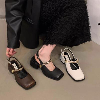 Французские черные босоножки-мешки на высоком каблуке, женская обувь 2025 года, новые весенне-летние туфли Мэри Джейн на толстом каблуке, вечерние туфли