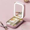 Led Light Mirror Makeup Storage Box Adjustable Brightness Portable Travel Cosmetics Storage Box Leather Cosmetics Storage Bag