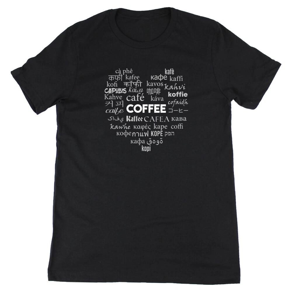 Coffee in Different Languages Heart Shape Graphic T-T-Shirt Unisex
