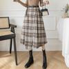 Зимняя ретро клетчатая длинная шерстяная юбка для женщин с высокой талией, утягивающая, нестандартная А-силуэтная юбка большого размера