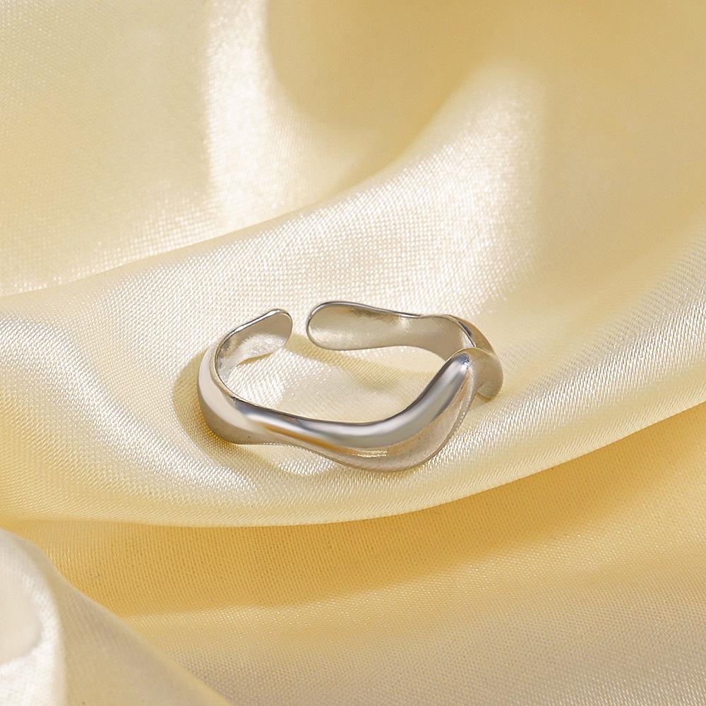 Stainless Steel New Gold Color Creative Handmade Rings for Women Irregular Wave Smooth Engagement Simple Jewelry Adjustable Ring