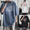 Pure Cotton Short-sleeved T-shirt Men's White Summer Loose Cartoon Half-sleeved Top