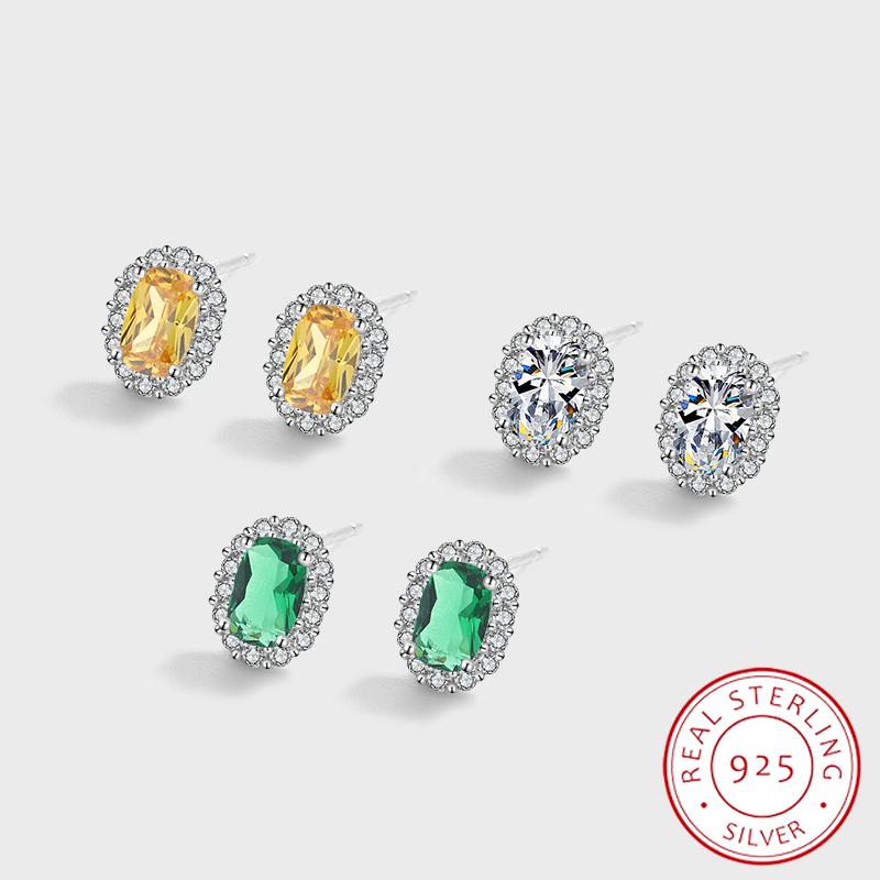 Изысканные красочные серебряные серьги с цирконом S925 для женской моды, круглые зеленые, желтые серьги с цирконом, ювелирные изделия, подарок на годовщину, ювелирные изделия из стерлингового серебра