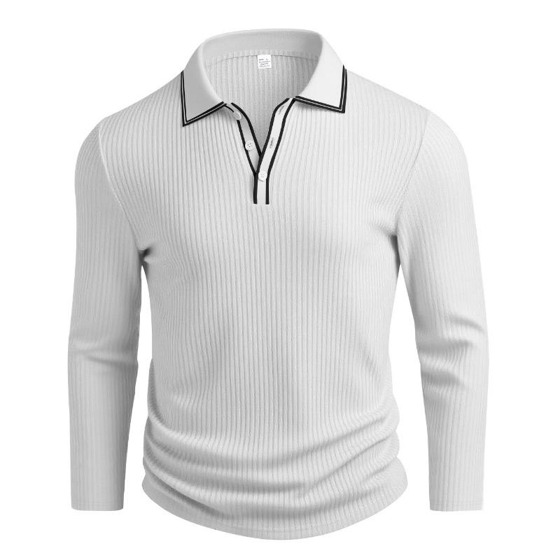 Мужская поло с длинным рукавом в полоску Свободная дышащая Business Casual