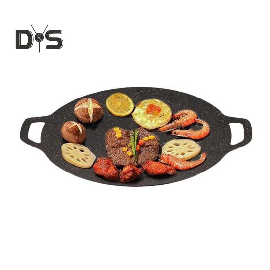 Korean Style BBQ Grill Pan for Stove Top Non-stick Round Frying Pan with Handles Pancake Griddle Pan for Indoor Cooking