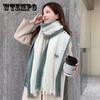 New Striped Winter Scarf Patchwork Women Cashmere Warm Pashmina Foulard Female Scarves Thick Soft Bufanda Shawl Wraps