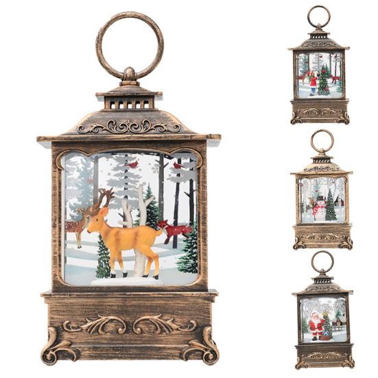 Рождественский фонарь с ретро-рамкой и встроенной елкой, снеговиком, оленем, статуэтка, работающая от батареек, ночник, настольное украшение