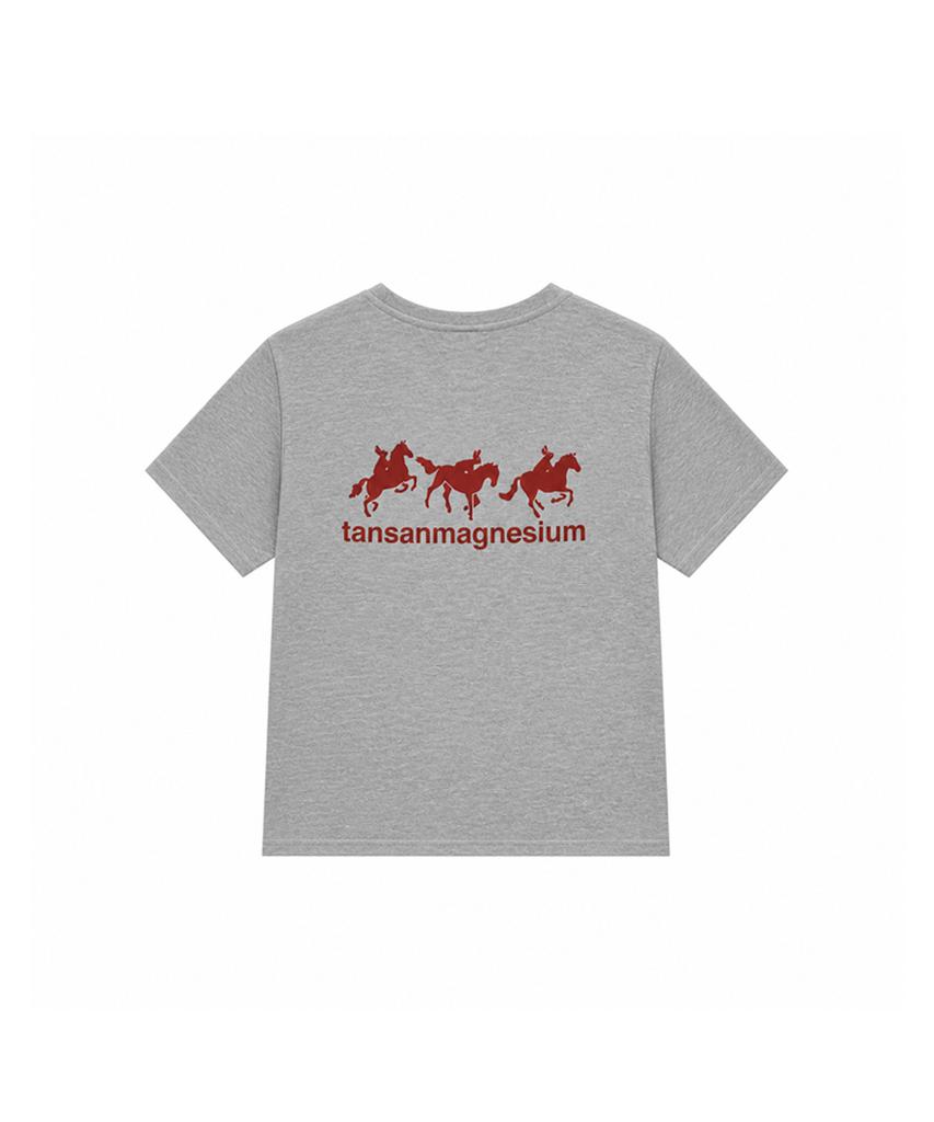 Футболка с изображением лошади и кролика Tansanmageunesyum (Серый/Красный)