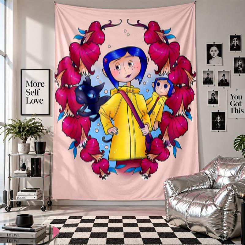 Wall TapestryCoraline Art Hanging Cloth Decorative Background Cover for Room Decoration