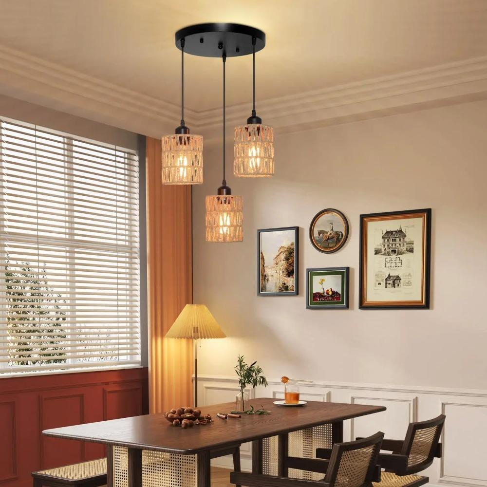 1/2 шт. Ротанговые подвесные светильники 3-ламповые ротанговые светильники люстры в стиле фермерского дома бохо освещение плетеные абажуры ручной работы