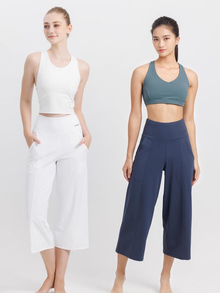 Брюки Loopa Wide Crop Gaucho размера M, Брюки для йоги/бега, Укороченные, Длиной 3/4, Лестные, Белые,