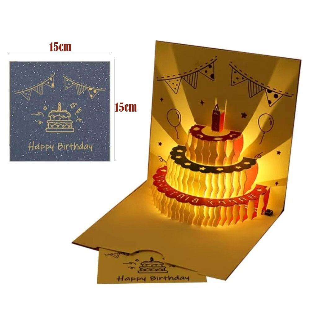 Pop Up Birthday Card 3D Light Music Invitations with Envelope Gifts Gift Message Cards