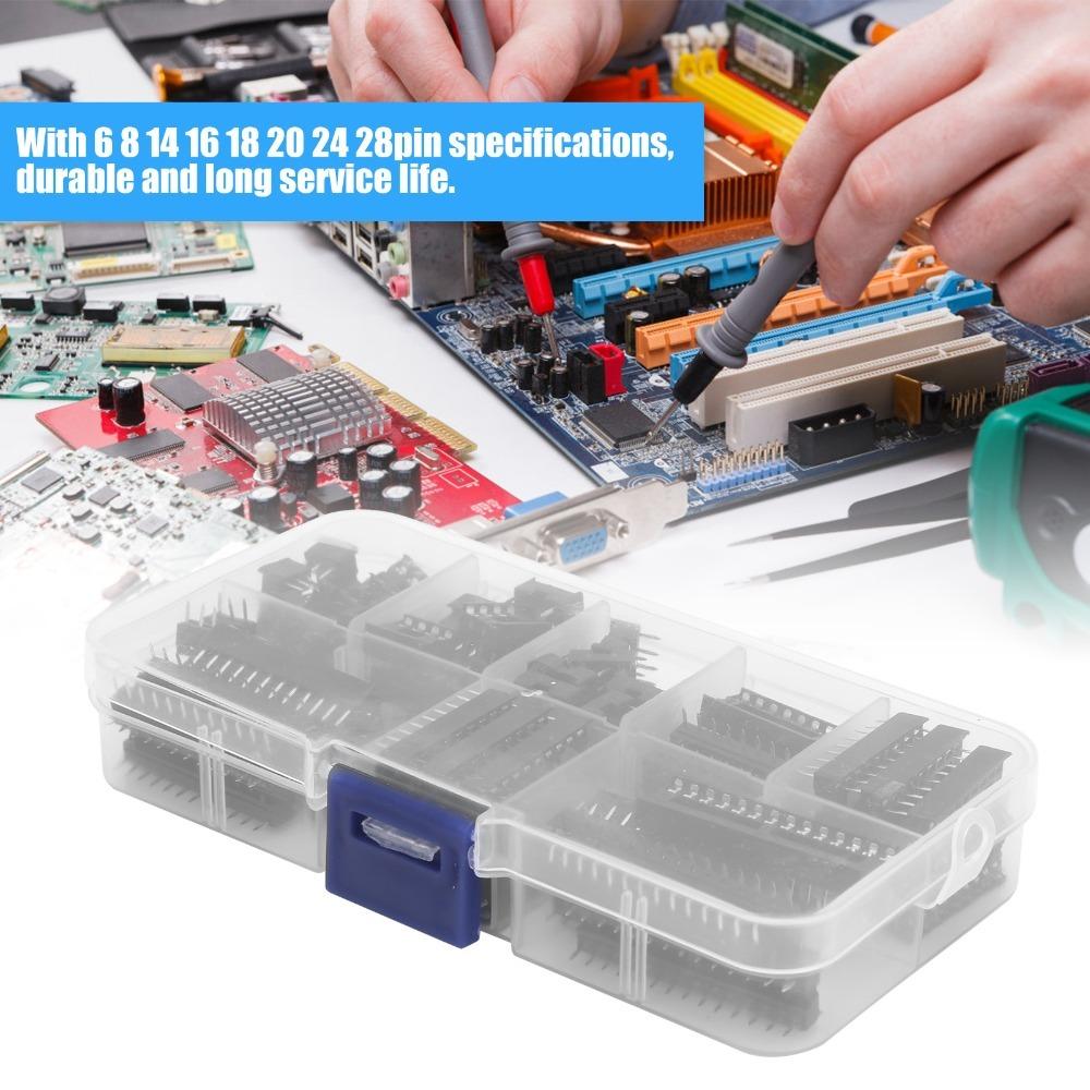 66pcs Solder Type IC Sockets Adapter InLine Package Pin Socket Connector Electronic Repair