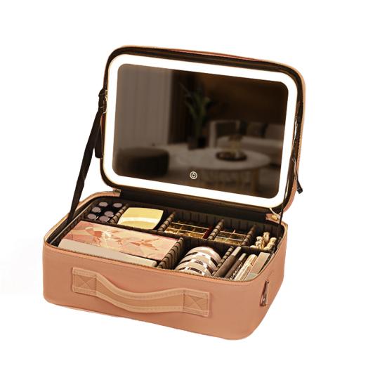Сумка с LED-зеркалом Дорожный косметический органайзер с регулируемыми разделителями