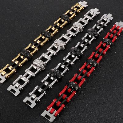 Готический браслет-цепочка для велосипеда с черепом шириной 16 мм для мужчин, тяжелый браслет из нержавеющей стали красного золота, идеально подходит для байкеров