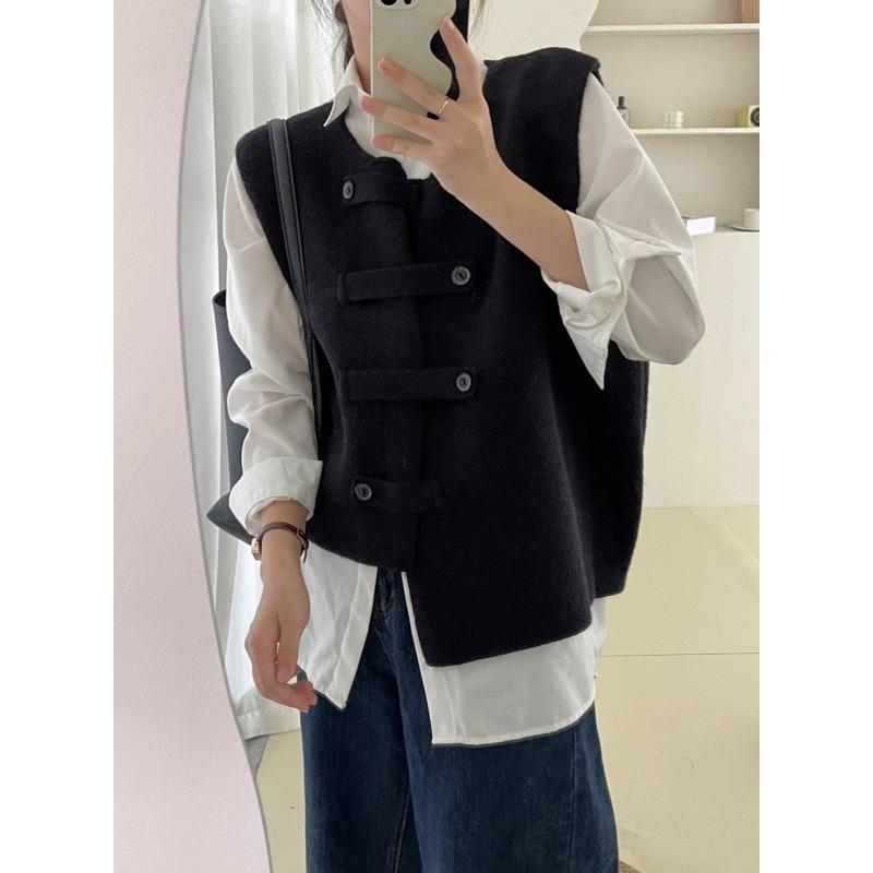 Весна и осень Наружная одежда внахлест Кардиган Камзол Темперамент Литературный стиль Нишевый дизайн Нерегулярный вязаный жилет Жилет для женщин