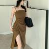 Spring/Summer 2025 Hepburn Style Women's Slit Dress - Elegant and Pure Desire Suspender Skirt
