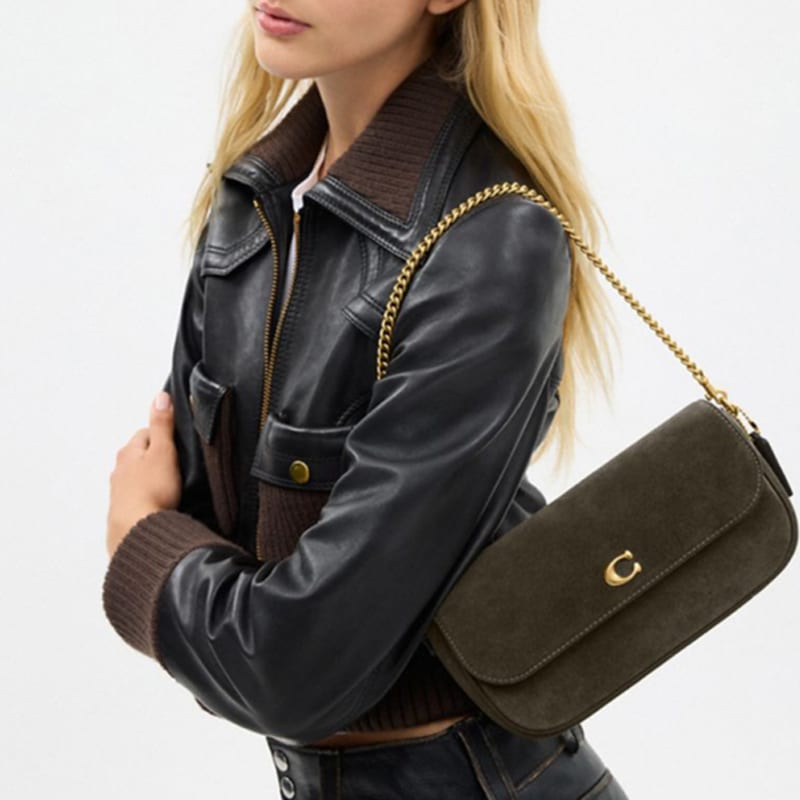 COACH Cow Leather Shoulder Bag Medium Women's Olive Green CCD07-B4OL