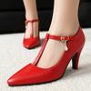 Женские туфли-лодочки на высоком каблуке, Мэри Джейн, Т-образный ремешок, модные, с острым носком, белые, красные, на каблуке, для вечеринки, свадьбы, офиса, женские, весна 2025