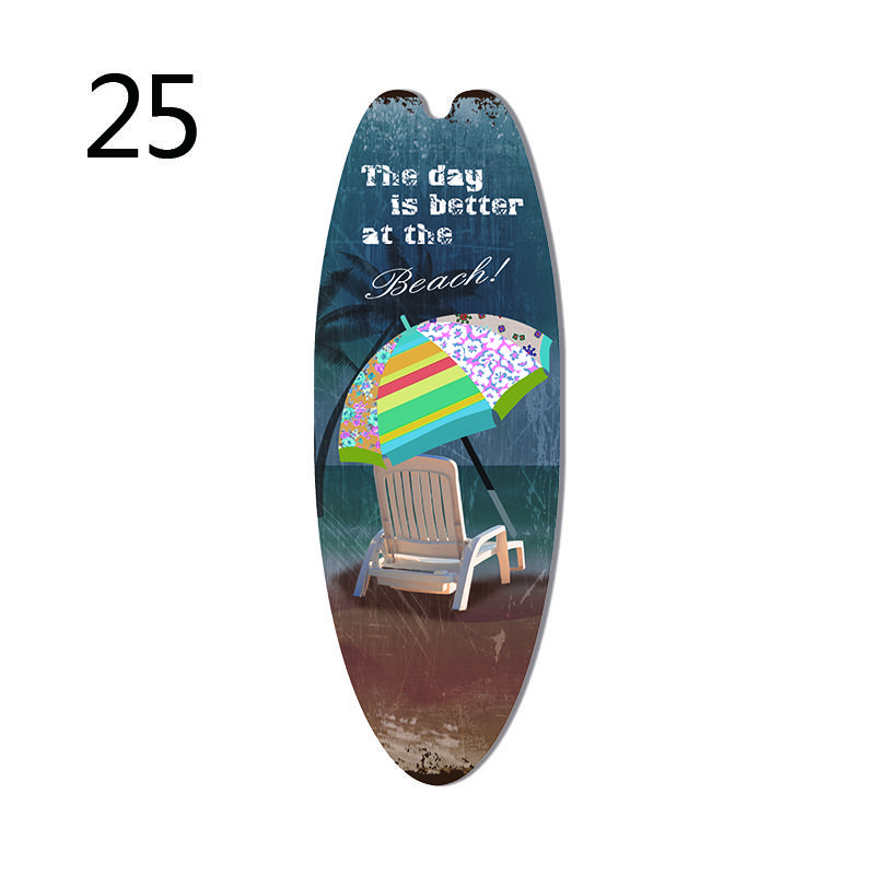 1PC Sea Surfboard Summer Beach Ocean Theme Decorative Wooden Printed Welcome Door Sign Home Board Vintage