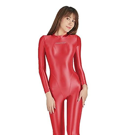 Diving Suit for Also Nylon Swimsuits with Legs [AMORESY] Shiny, Full-body Skin-on Competitions. Available (red, XXXL).