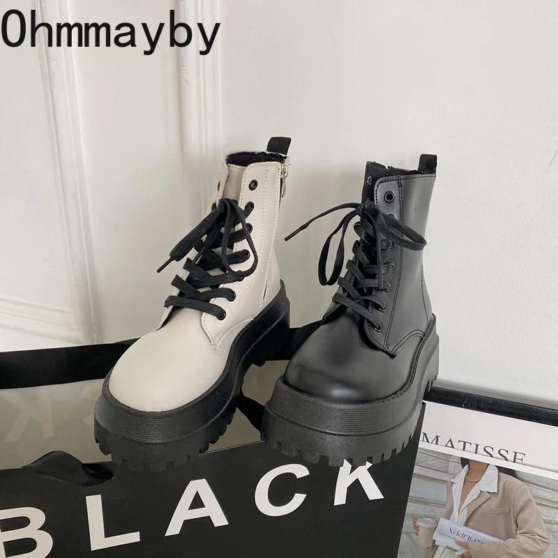 Fashion Platform Women Motorcycle Boots Fashion Elegant Side Zippers Shoes Square Heel Women's Morder Short Booties