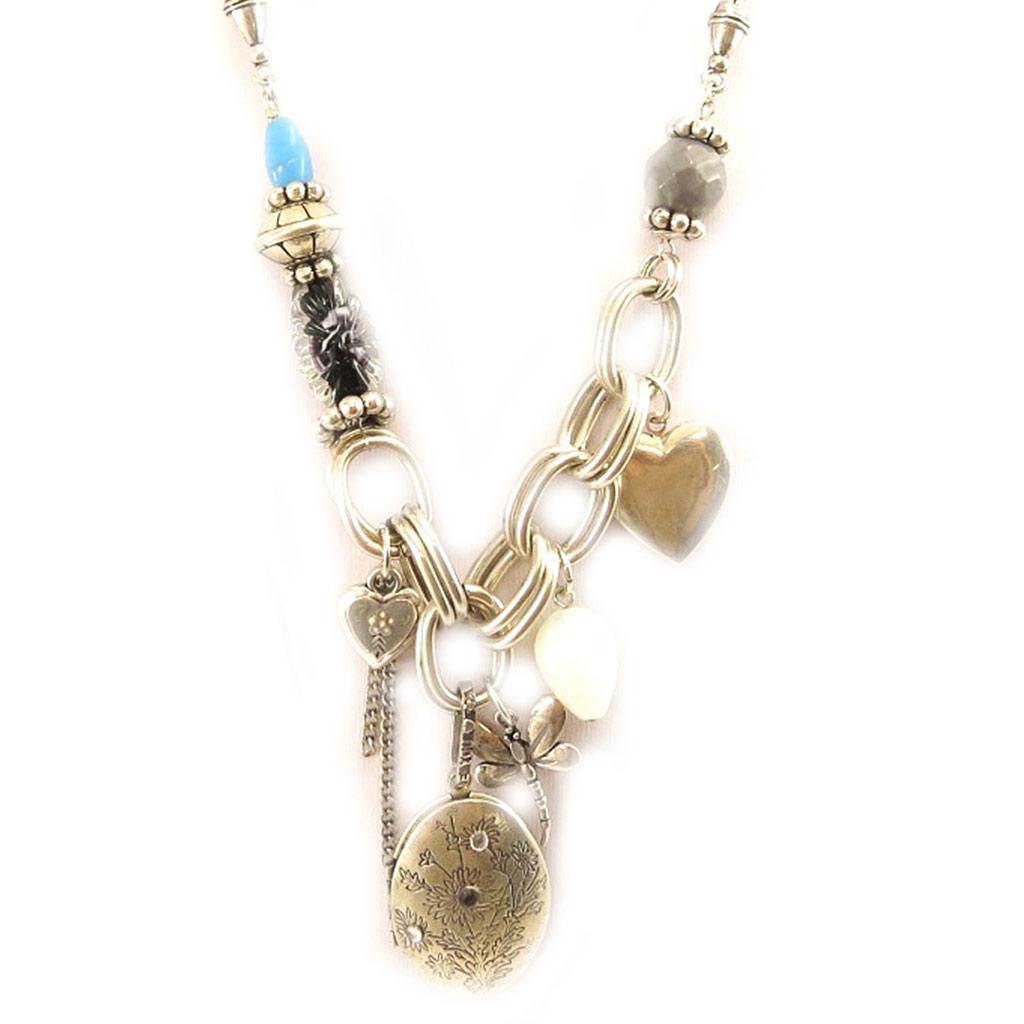 Les Trésors De Lily [E5751] — Дизайнерское колье «Воспоминания о прошлом», синее, серебристое — 6 см