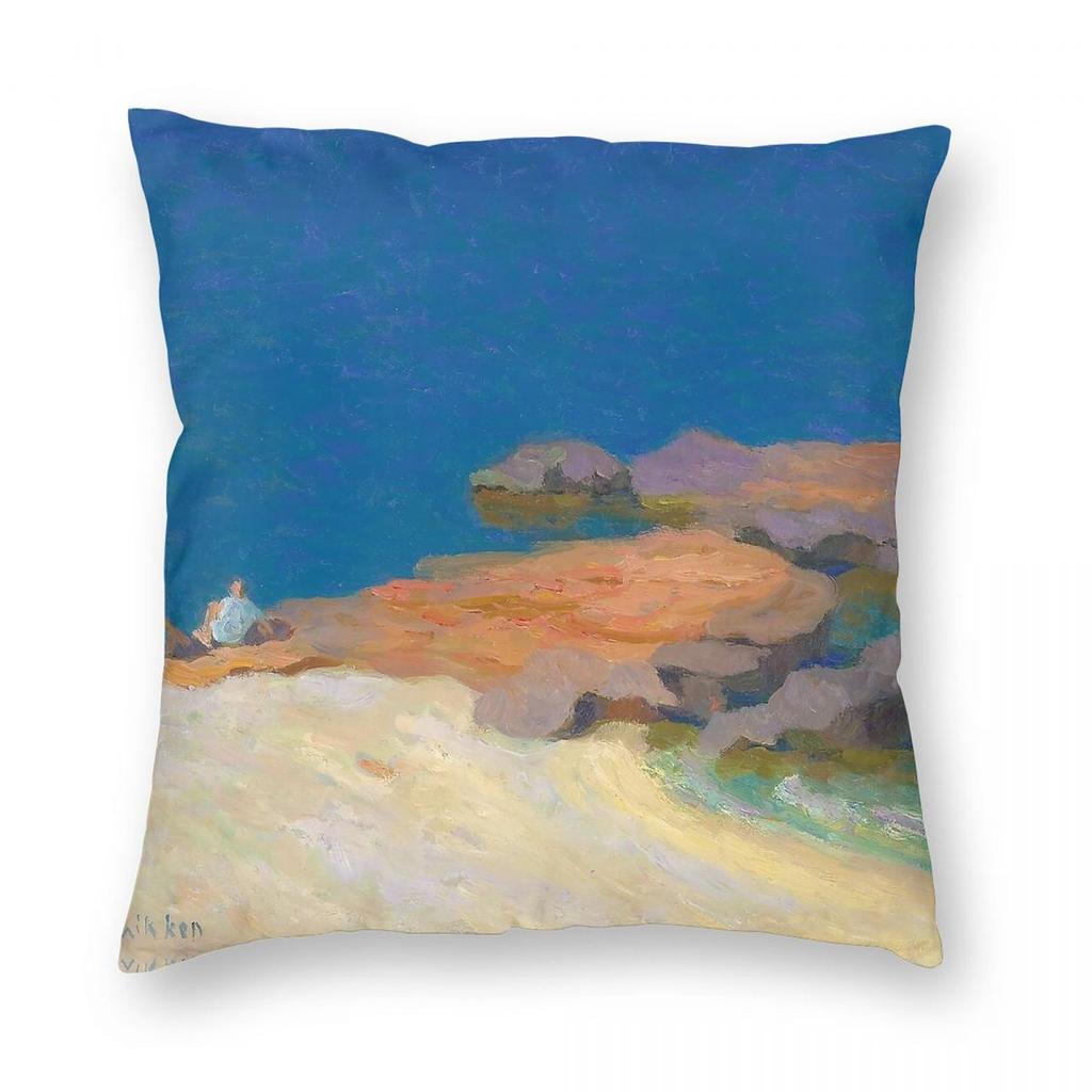 Spanish East Coast Sorolla Square Pillowcase Polyester Linen Velvet Pattern Zip Decorative Home Cushion Cover