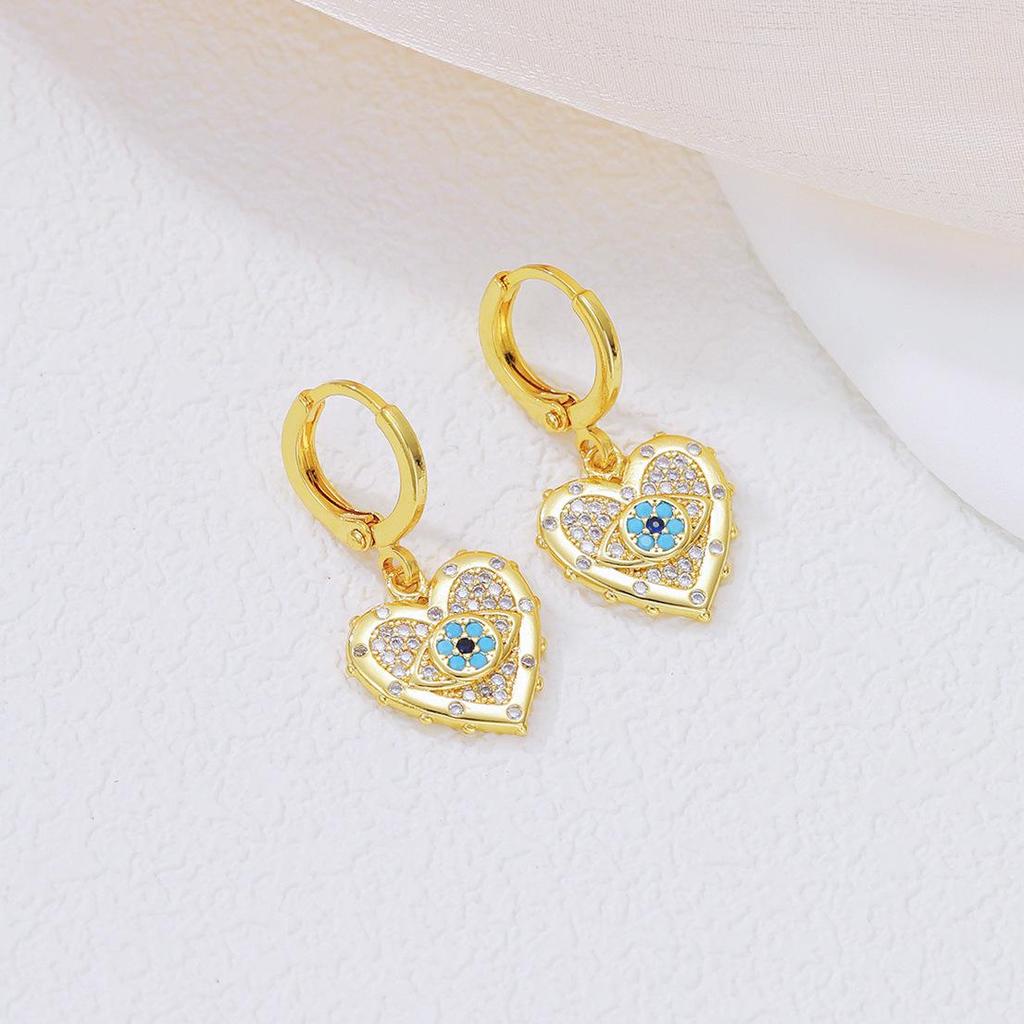 Подвеска-амулет от сглаза и серьги-сердечки - Набор украшений - Медь с золотым покрытием