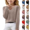 Girls Long Sleeve V Neck Knit Pullover Jumper Tops Spring Base Layer Top Thermal Undershirt Youth Underwear 8-16Years