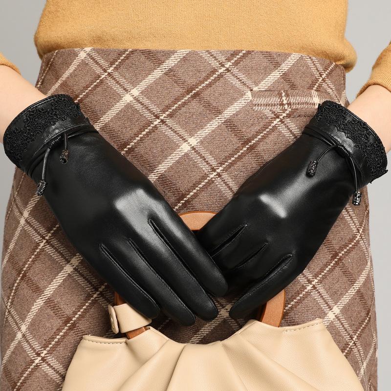 Первый слой овчины, кожаные перчатки, женские, флисовые, утолщенные, теплые, сенсорный экран, вождение и езда, модный ремонт рук, трендовый