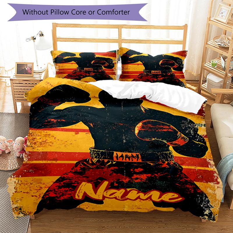 3pcs Custom Name Boxing Bedding Set Duvet Cover Closure Includes 1 Duvet Cover & 2 Pillowcases, Soft and Comfortable for All Seasons.